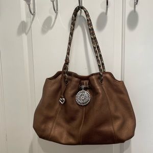 Brighton Bronze Brown Satchel with Braided Handles. Medallion is beautiful